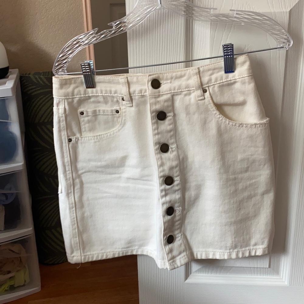 white button up jean skirt